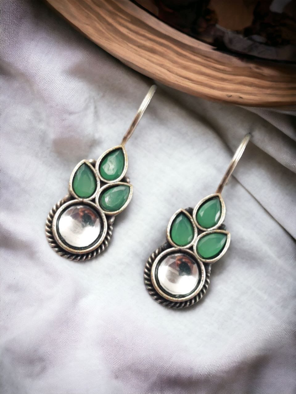 SILVER LOOK ALIKE EARRINGS WITH COLOURED STONES -ADHIRA
