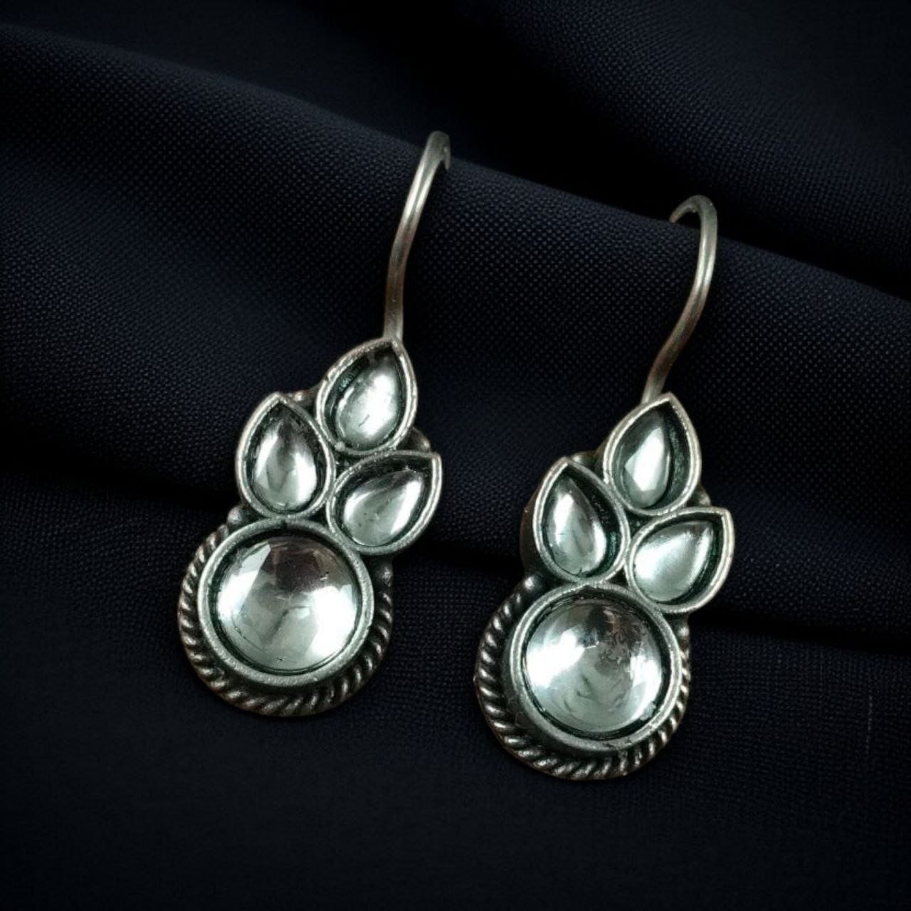 SILVER LOOK ALIKE EARRINGS WITH COLOURED STONES -ADHIRA