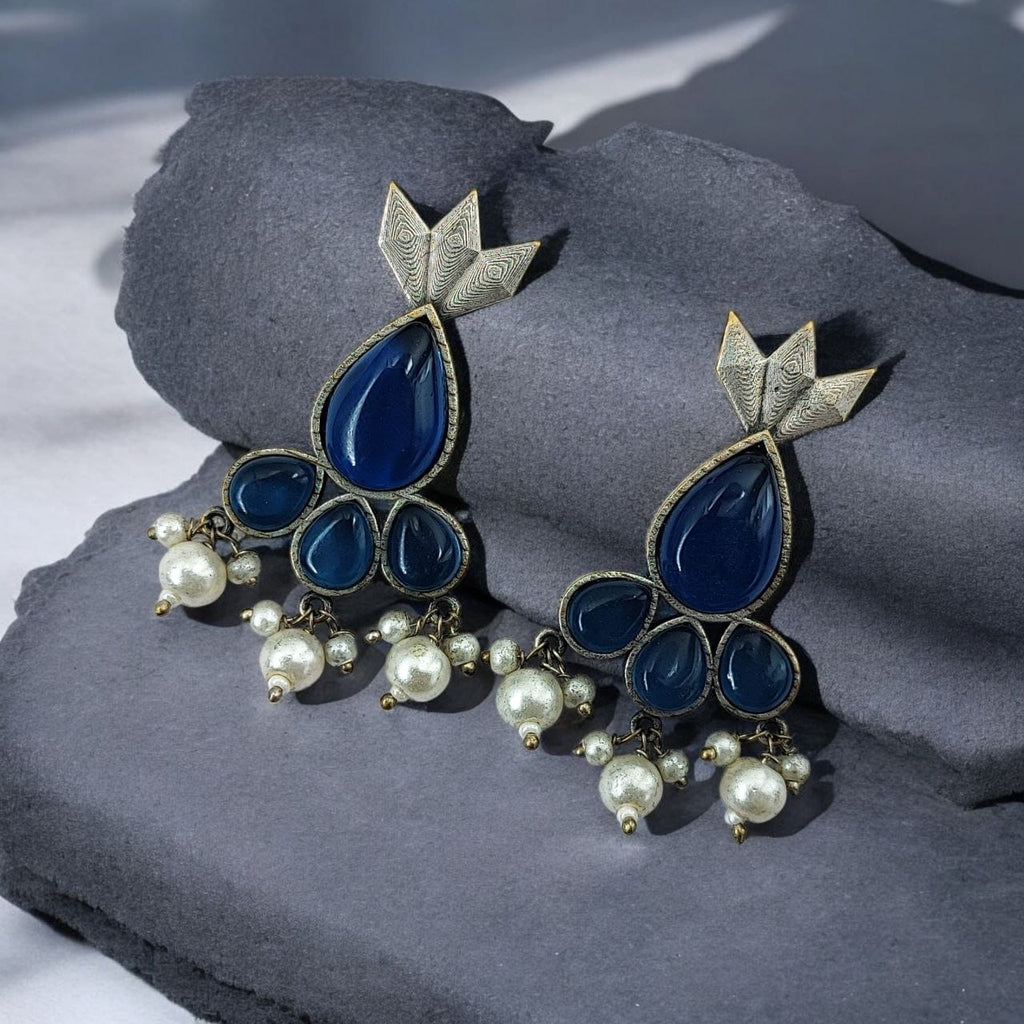 SILVER LOOK ALIKE EARRINGS WITH COLOURED STONES -ALYA