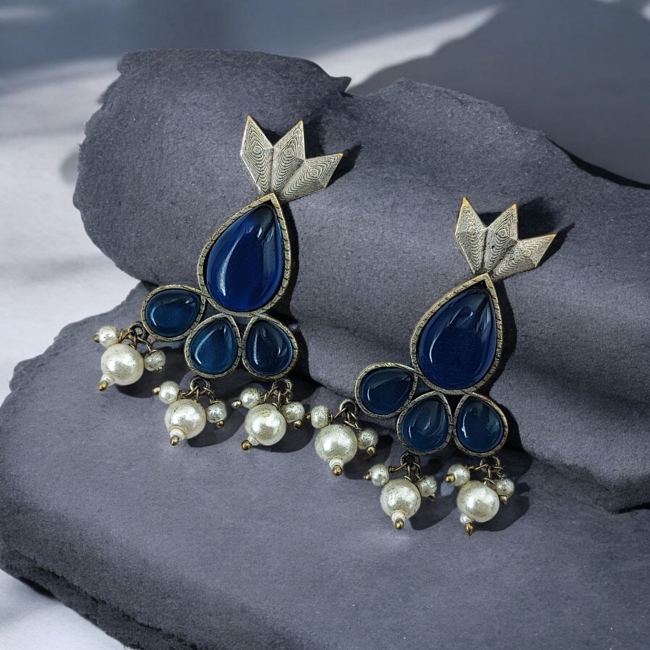 SILVER LOOK ALIKE EARRINGS WITH COLOURED STONES -ALYA