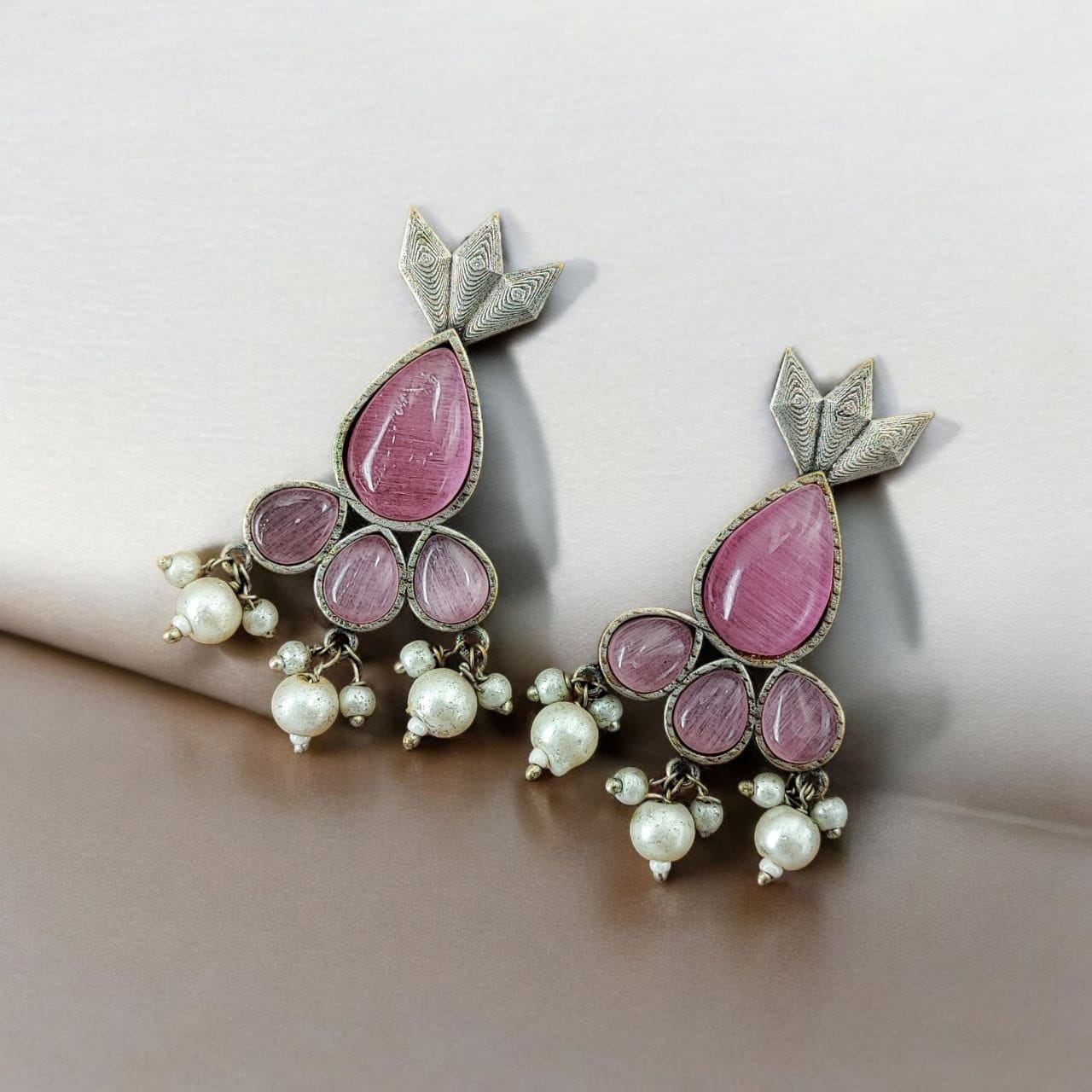 SILVER LOOK ALIKE EARRINGS WITH COLOURED STONES -ALYA