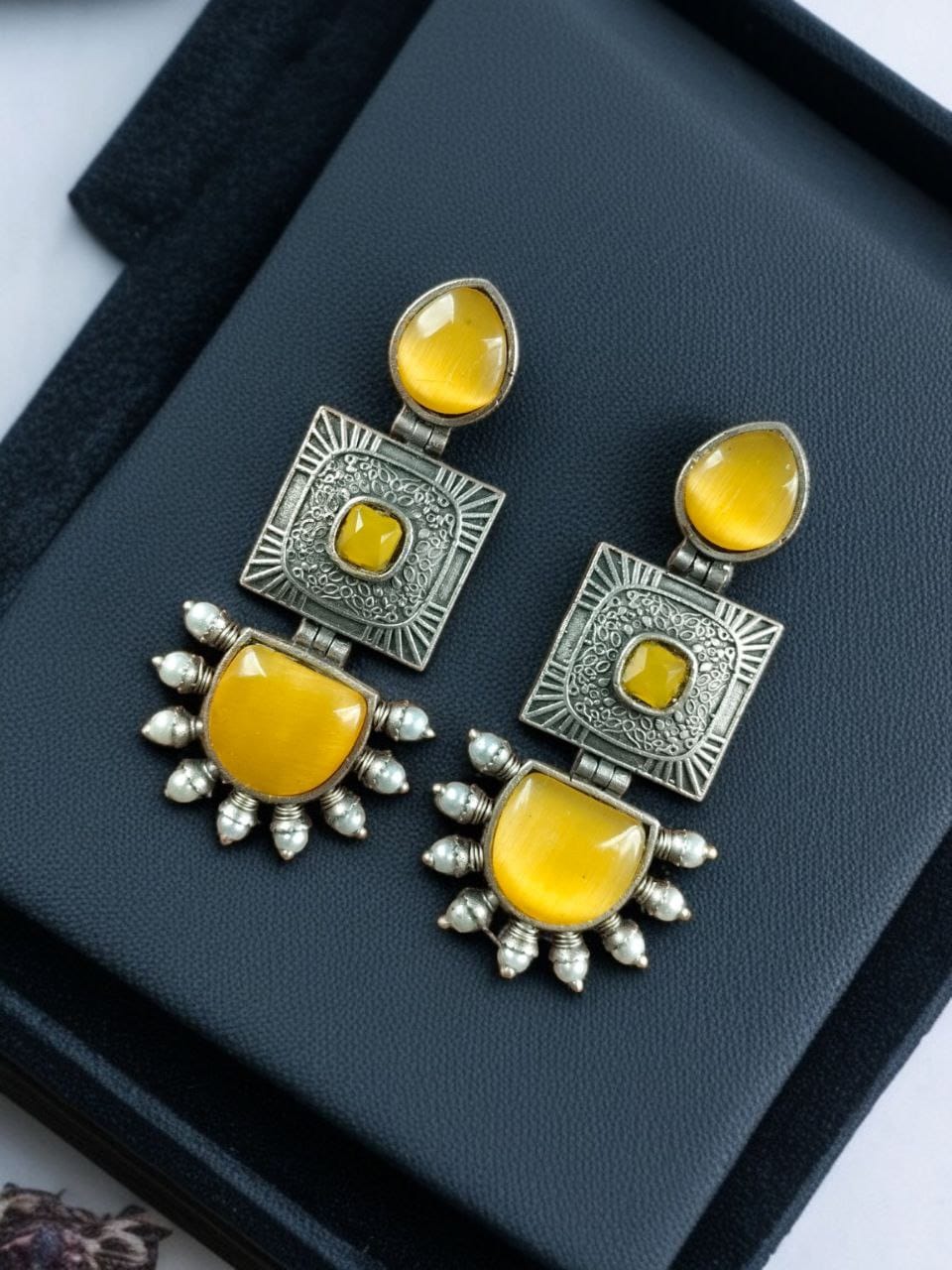 SILVER LOOK ALIKE EARRINGS WITH COLOURED STONES -AMALA