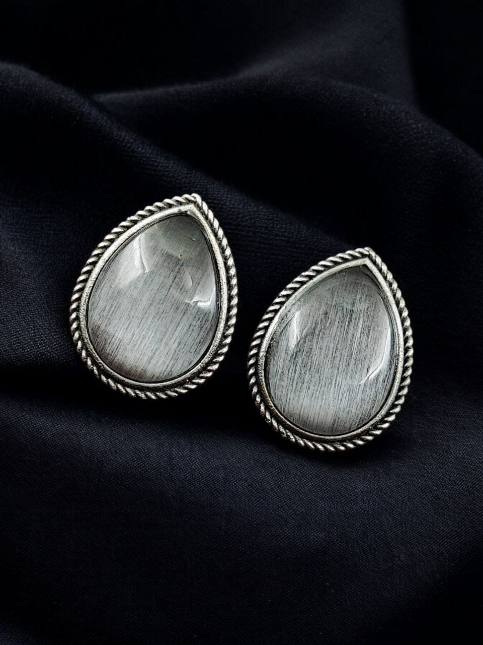 SILVER LOOK ALIKE EARRINGS WITH COLOURED STONES -BOOND