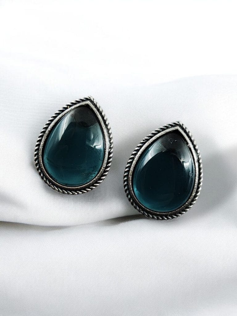 SILVER LOOK ALIKE EARRINGS WITH COLOURED STONES -BOOND
