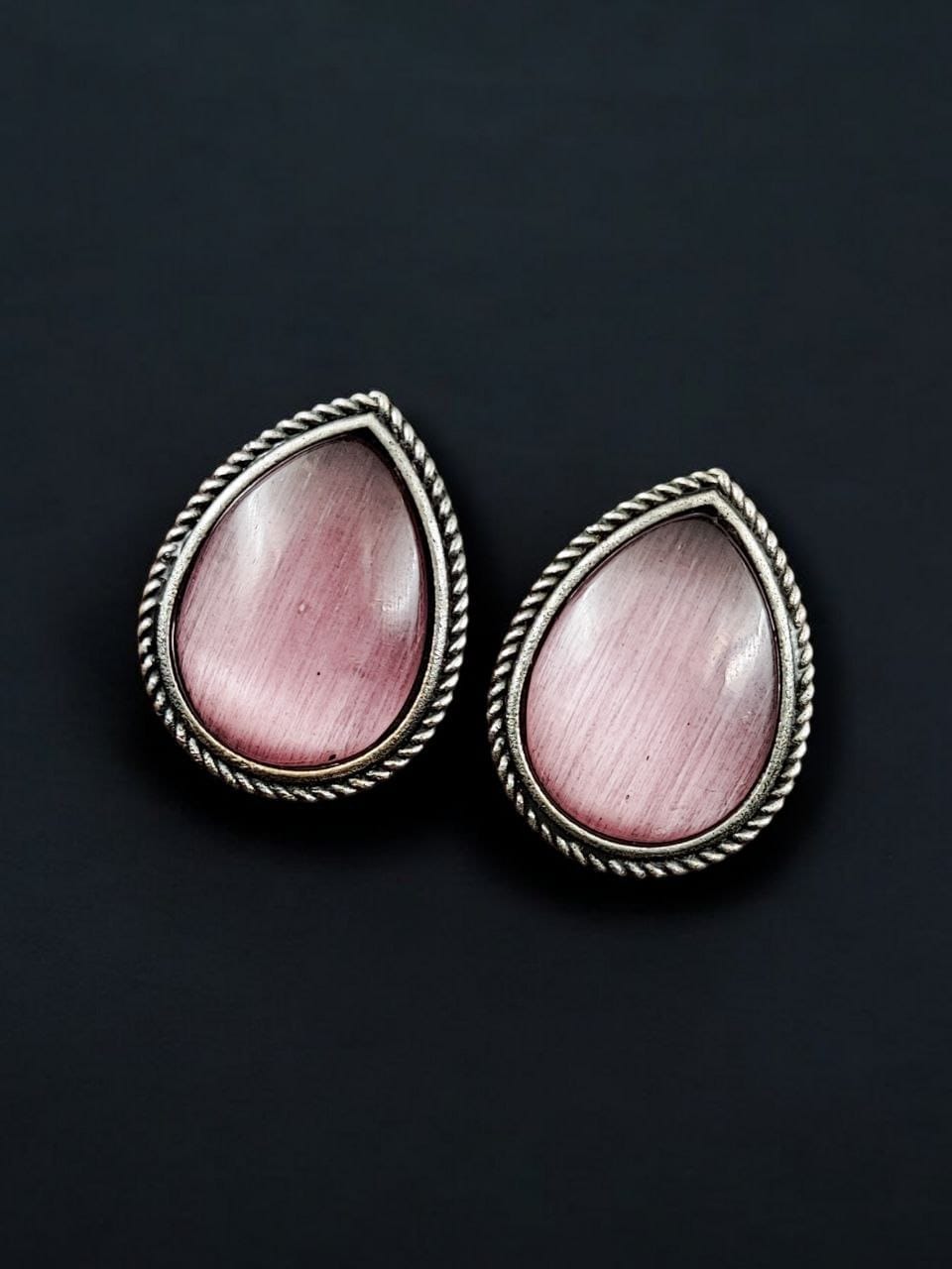 SILVER LOOK ALIKE EARRINGS WITH COLOURED STONES -BOOND