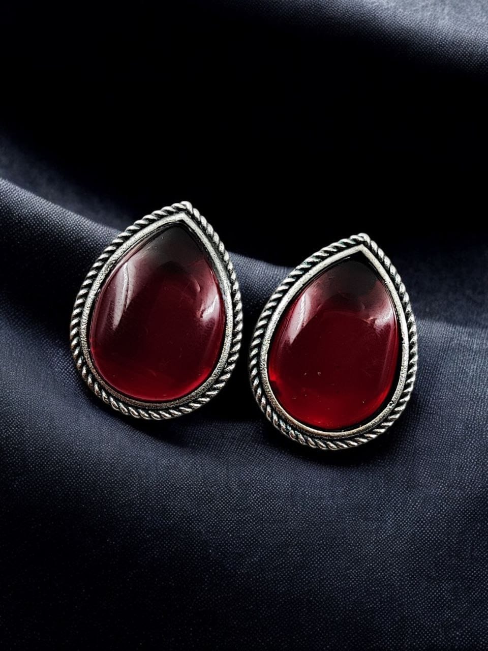 SILVER LOOK ALIKE EARRINGS WITH COLOURED STONES -BOOND