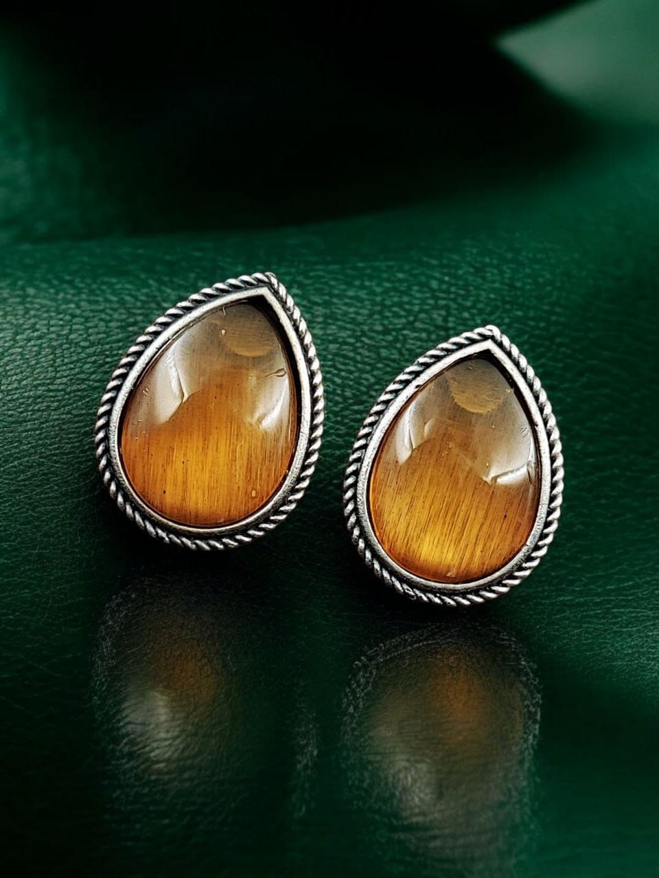 SILVER LOOK ALIKE EARRINGS WITH COLOURED STONES -BOOND