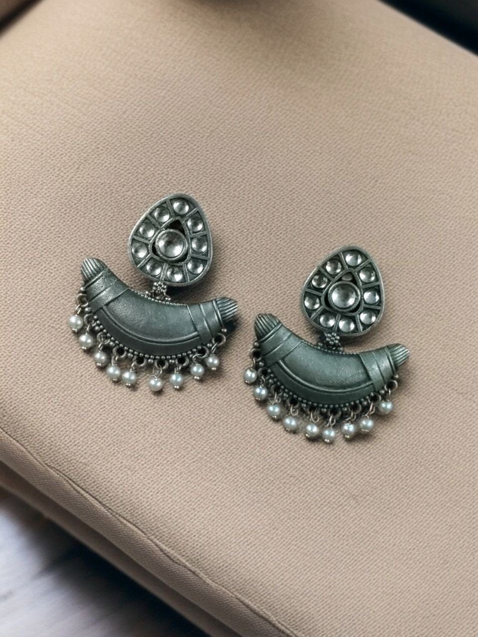 SILVER LOOK ALIKE EARRINGS WITH COLOURED STONES -CHANDA