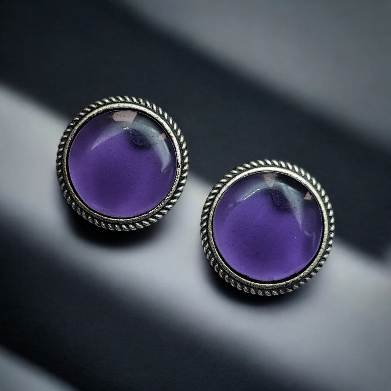 SILVER LOOK ALIKE EARRINGS WITH COLOURED STONES -CHAND
