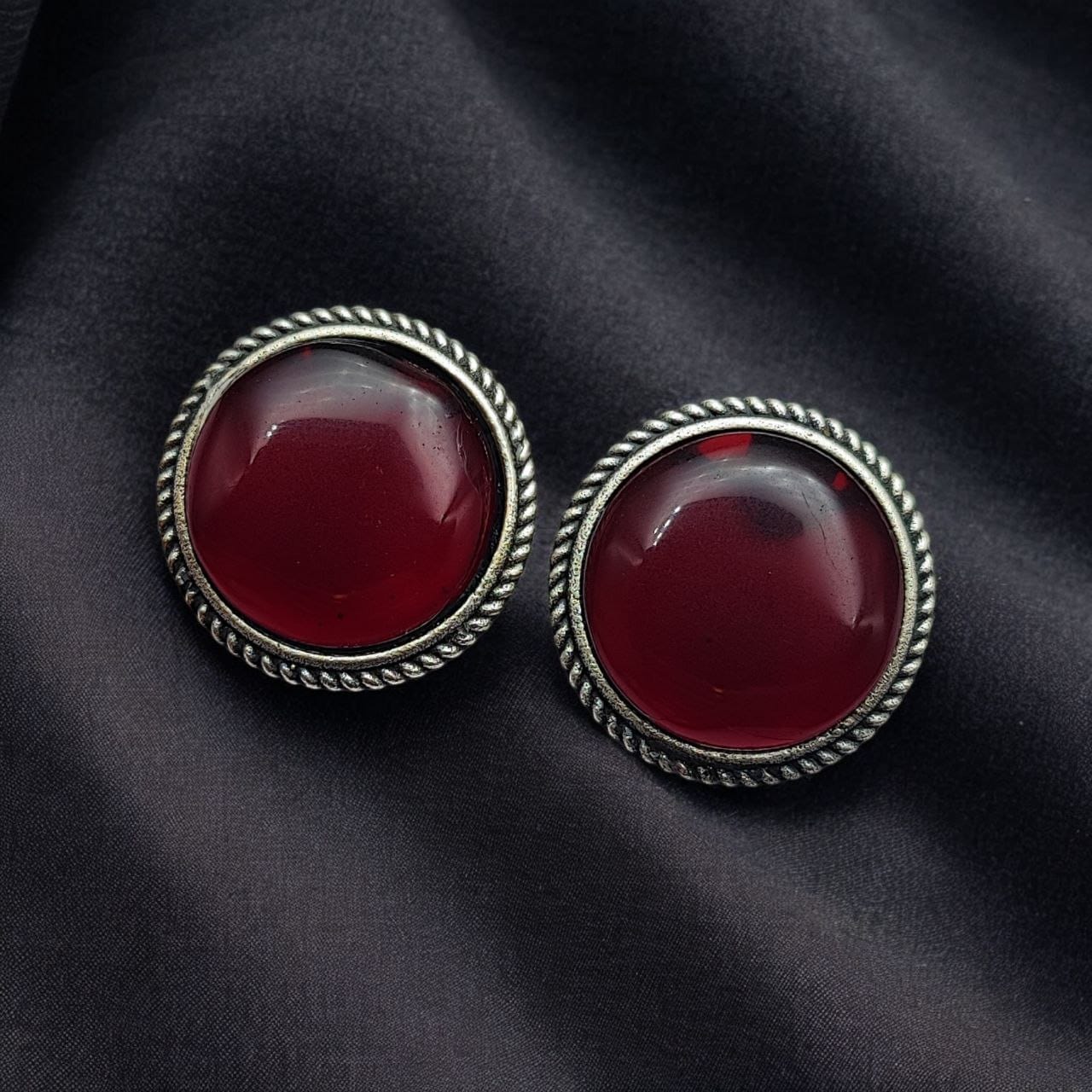 SILVER LOOK ALIKE EARRINGS WITH COLOURED STONES -CHAND