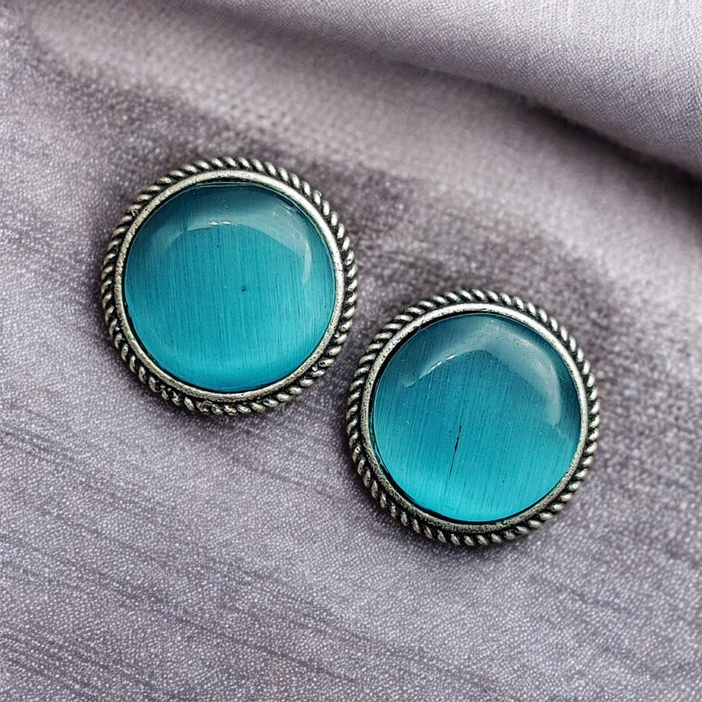 SILVER LOOK ALIKE EARRINGS WITH COLOURED STONES -CHAND