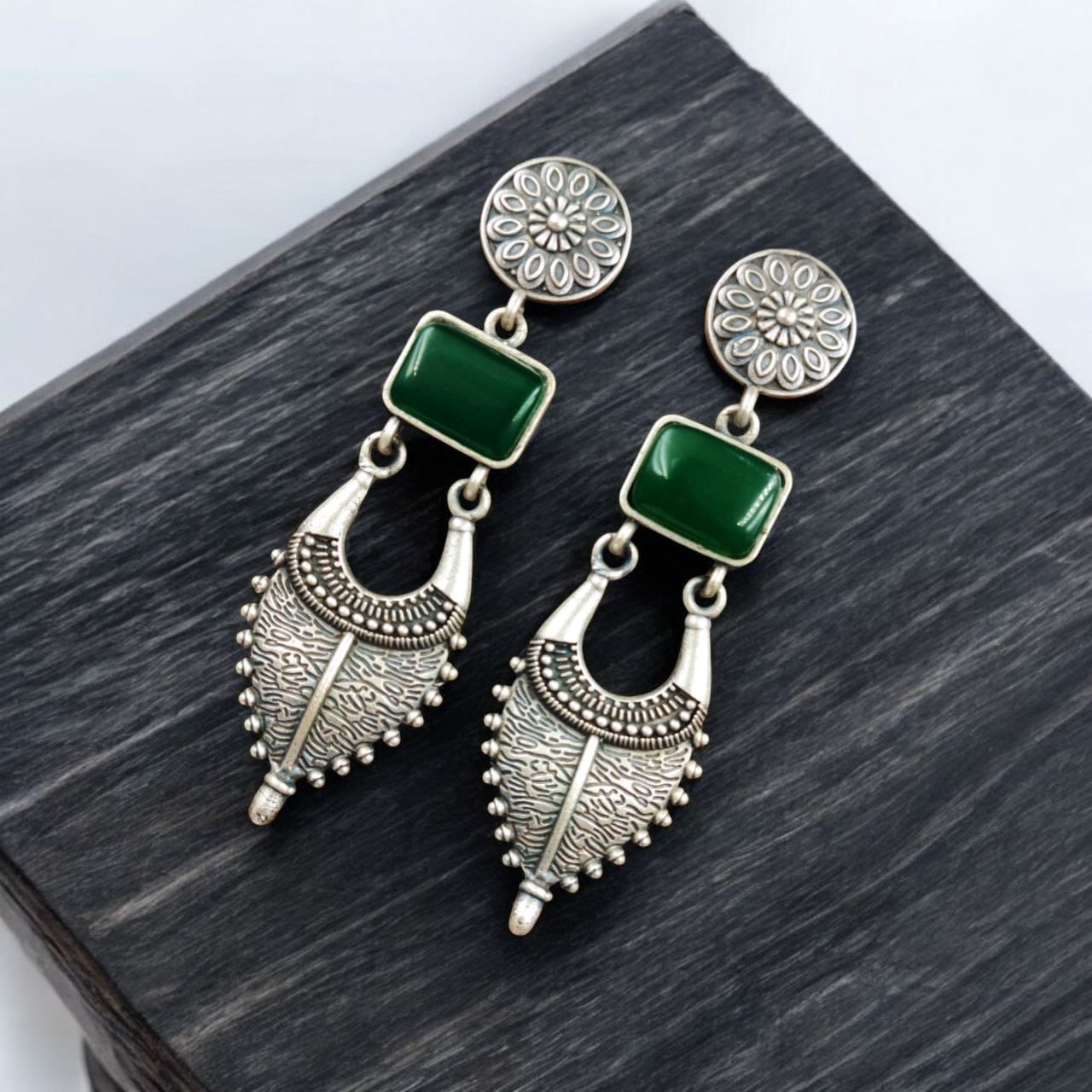 SILVER LOOK ALIKE EARRINGS WITH COLOURED STONES -CHARVI