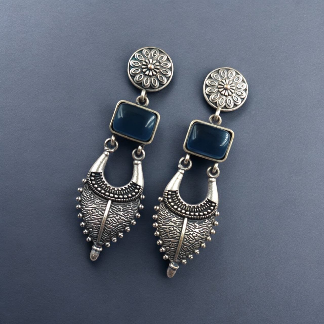 SILVER LOOK ALIKE EARRINGS WITH COLOURED STONES -CHARVI