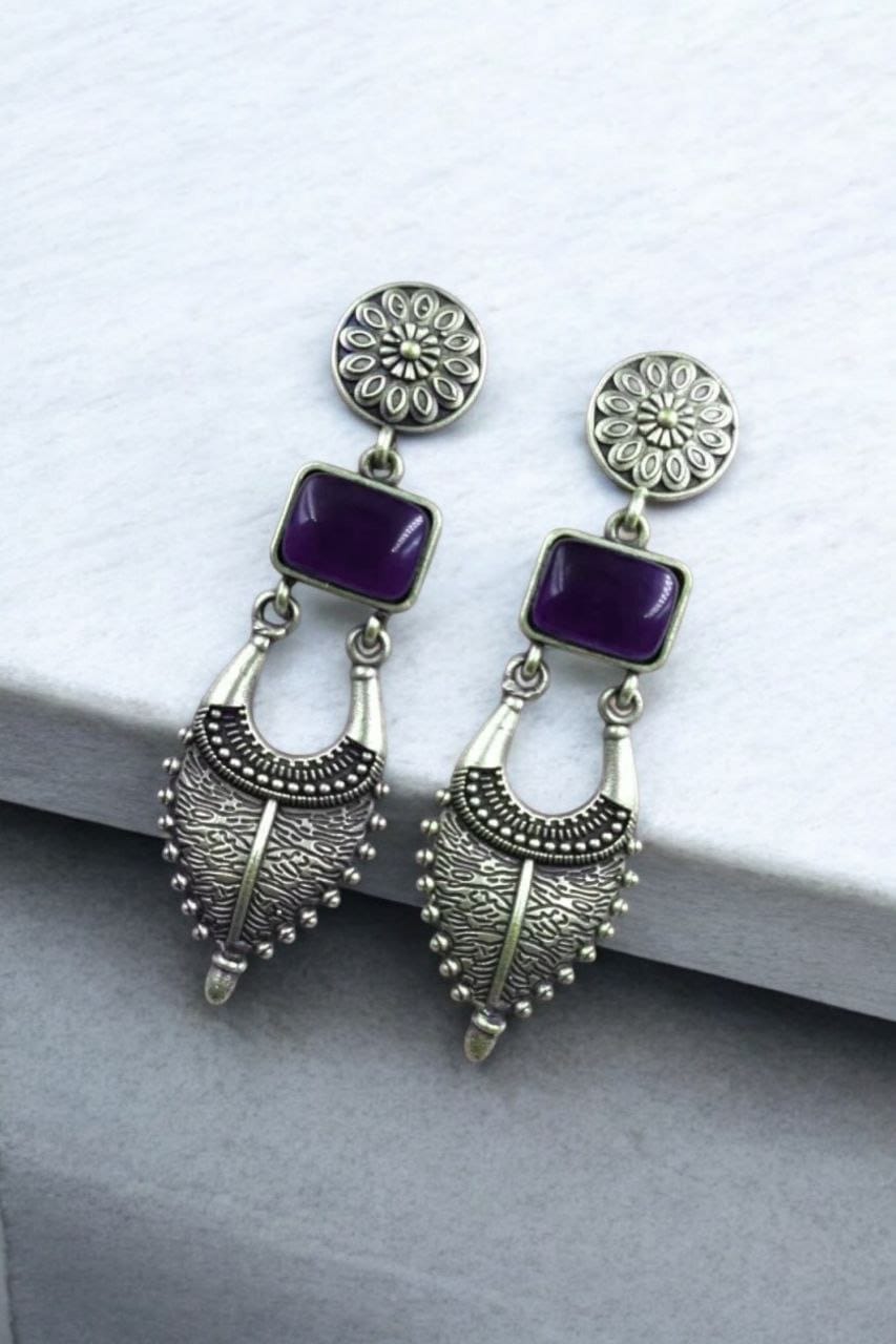 SILVER LOOK ALIKE EARRINGS WITH COLOURED STONES -CHARVI
