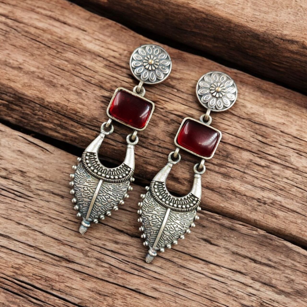 SILVER LOOK ALIKE EARRINGS WITH COLOURED STONES -CHARVI
