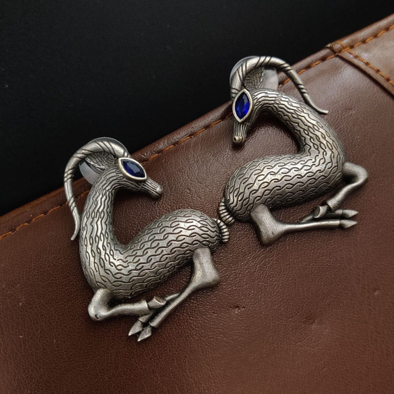 SILVER LOOK ALIKE EARRINGS WITH COLOURED STONES -HARINI