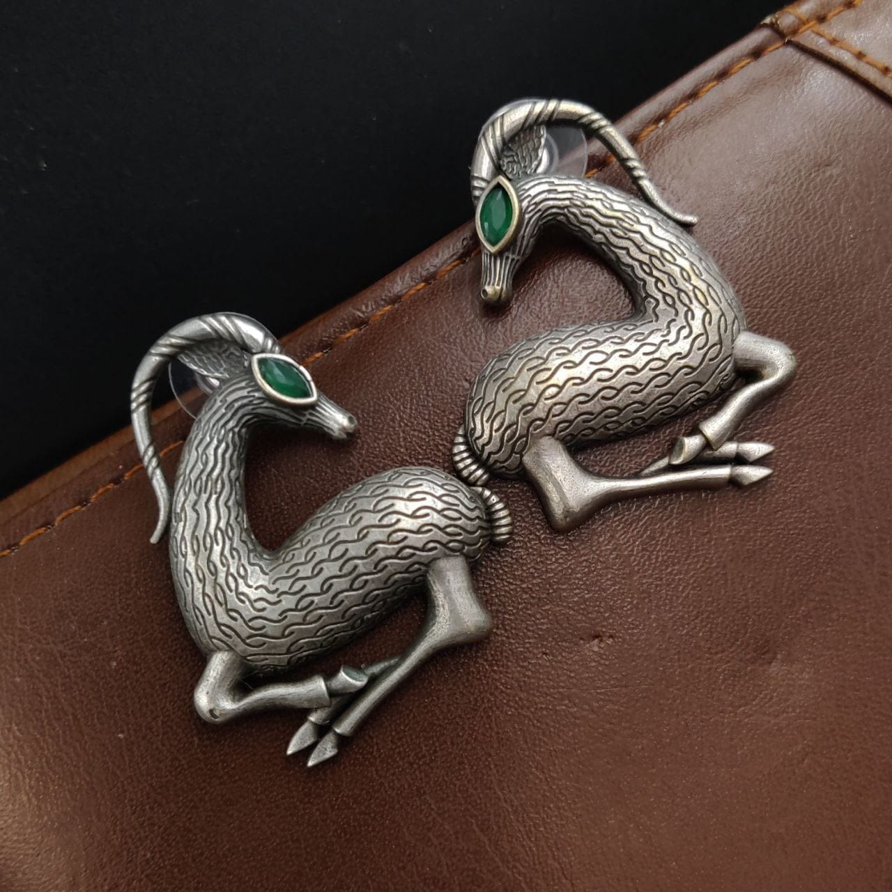 SILVER LOOK ALIKE EARRINGS WITH COLOURED STONES -HARINI