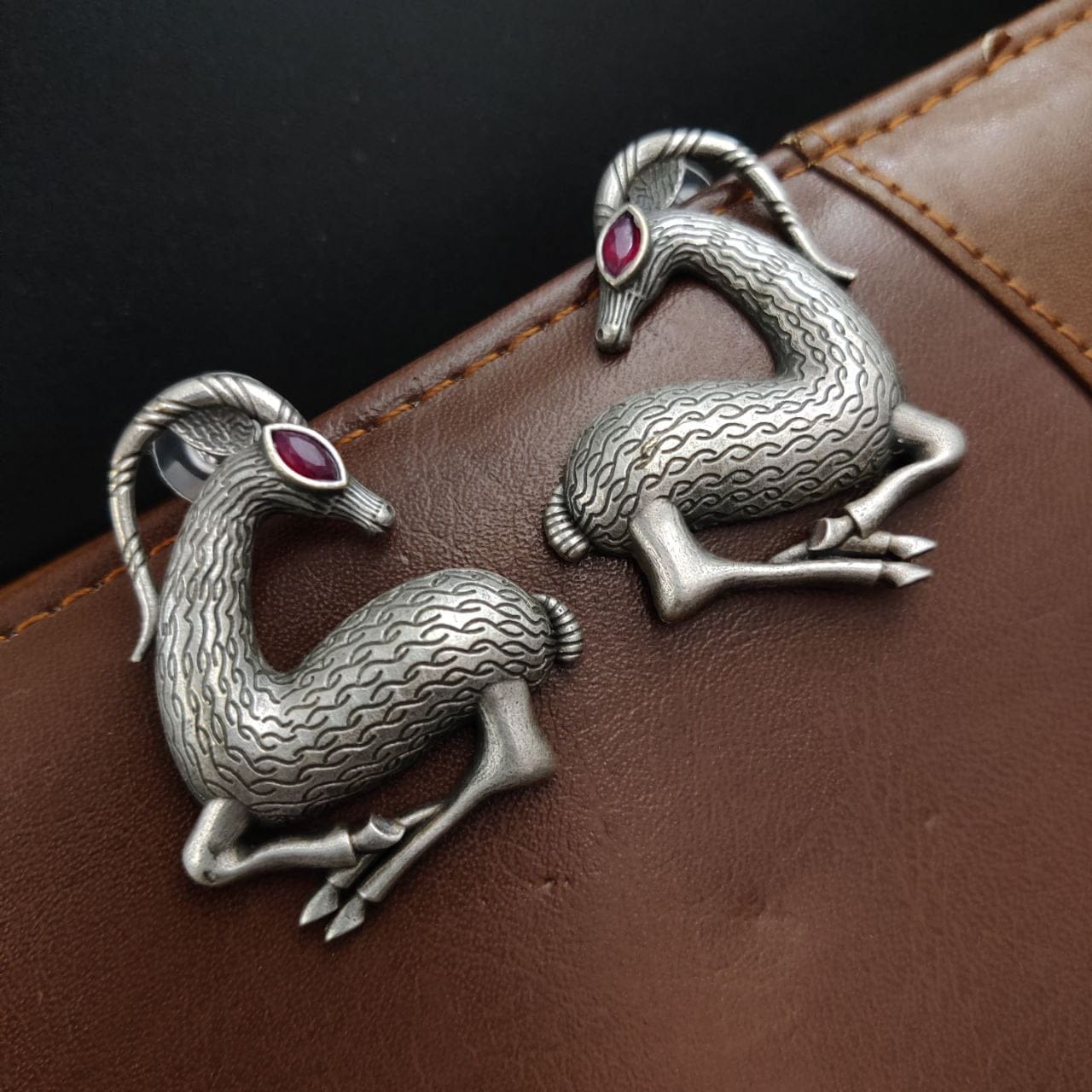 SILVER LOOK ALIKE EARRINGS WITH COLOURED STONES -HARINI
