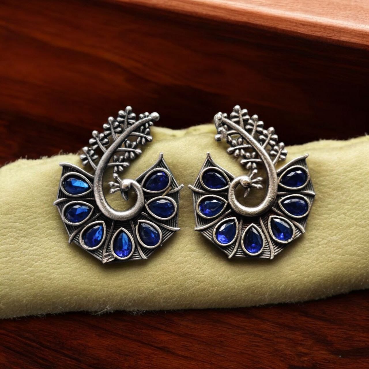 SILVER LOOK ALIKE EARRINGS WITH COLOURED STONES -JAYA