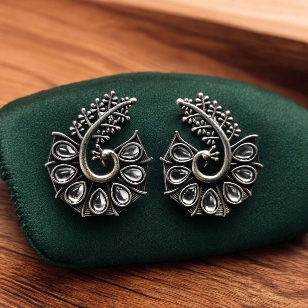 SILVER LOOK ALIKE EARRINGS WITH COLOURED STONES -JAYA