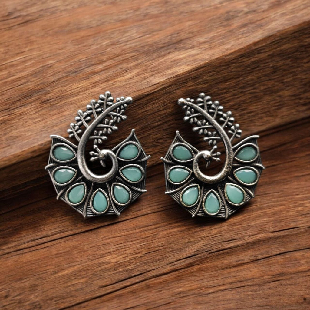 SILVER LOOK ALIKE EARRINGS WITH COLOURED STONES -JAYA