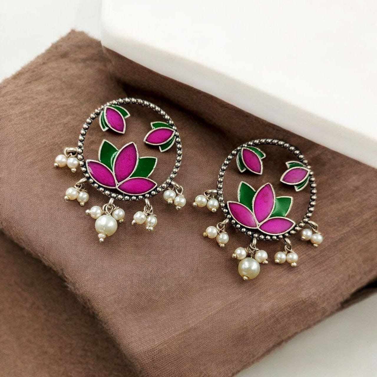 SILVER LOOK ALIKE EARRINGS WITH COLOURED STONES -KAMAL