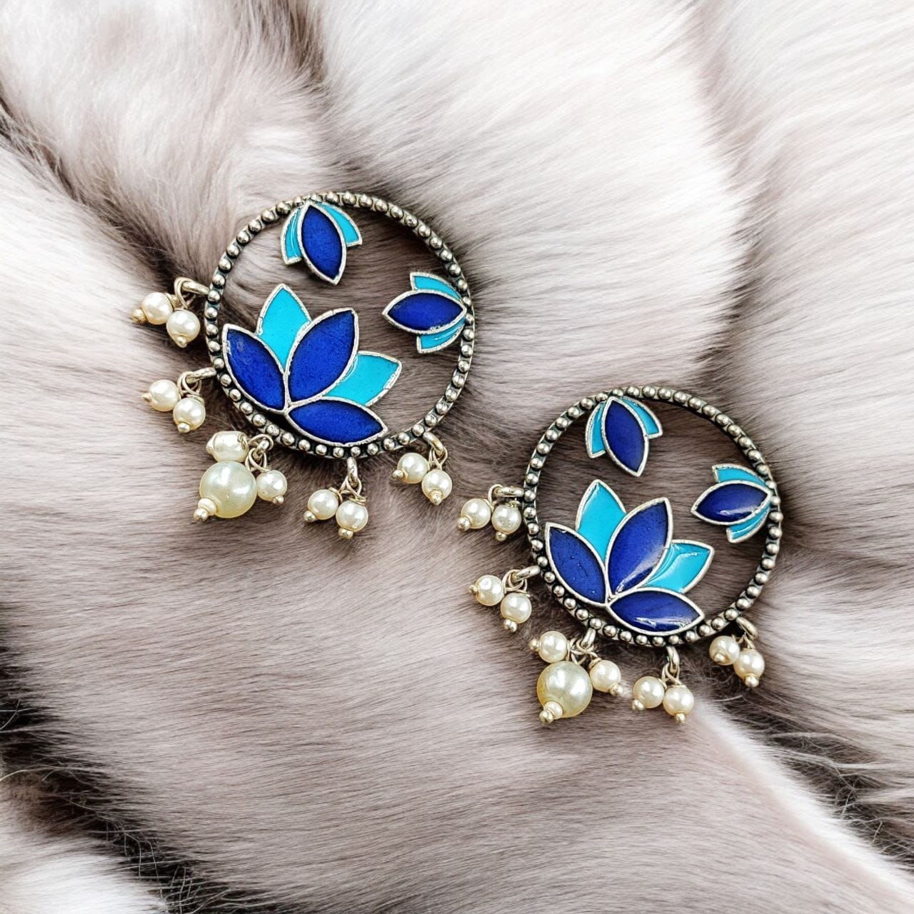 SILVER LOOK ALIKE EARRINGS WITH COLOURED STONES -KAMAL