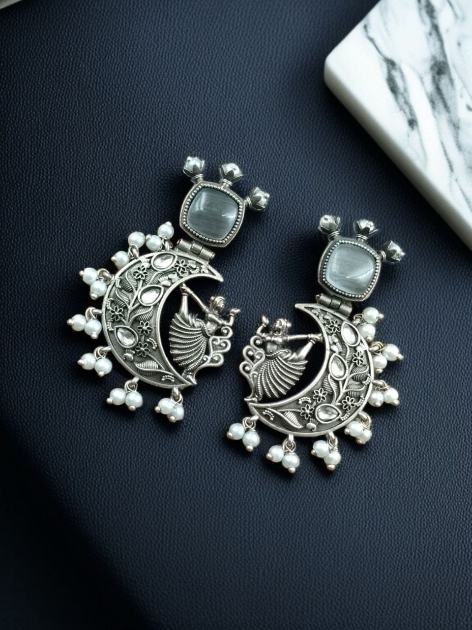 SILVER LOOK ALIKE EARRINGS WITH COLOURED STONES -LALITA
