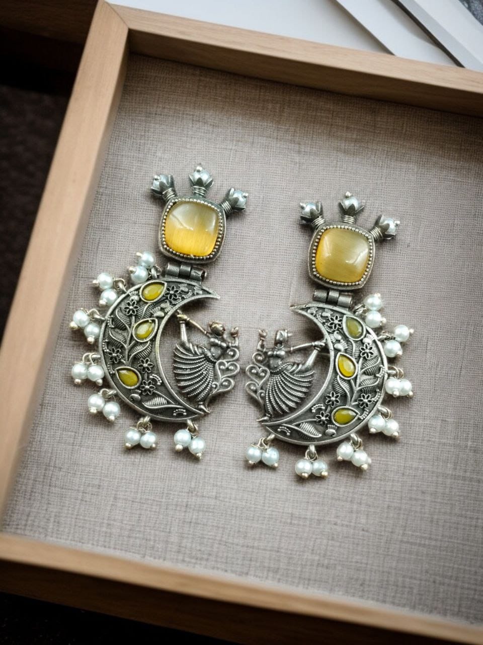 SILVER LOOK ALIKE EARRINGS WITH COLOURED STONES -LALITA