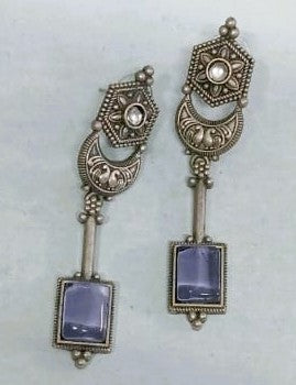 SILVER LOOK ALIKE EARRINGS WITH COLOURED STONES -MADANI