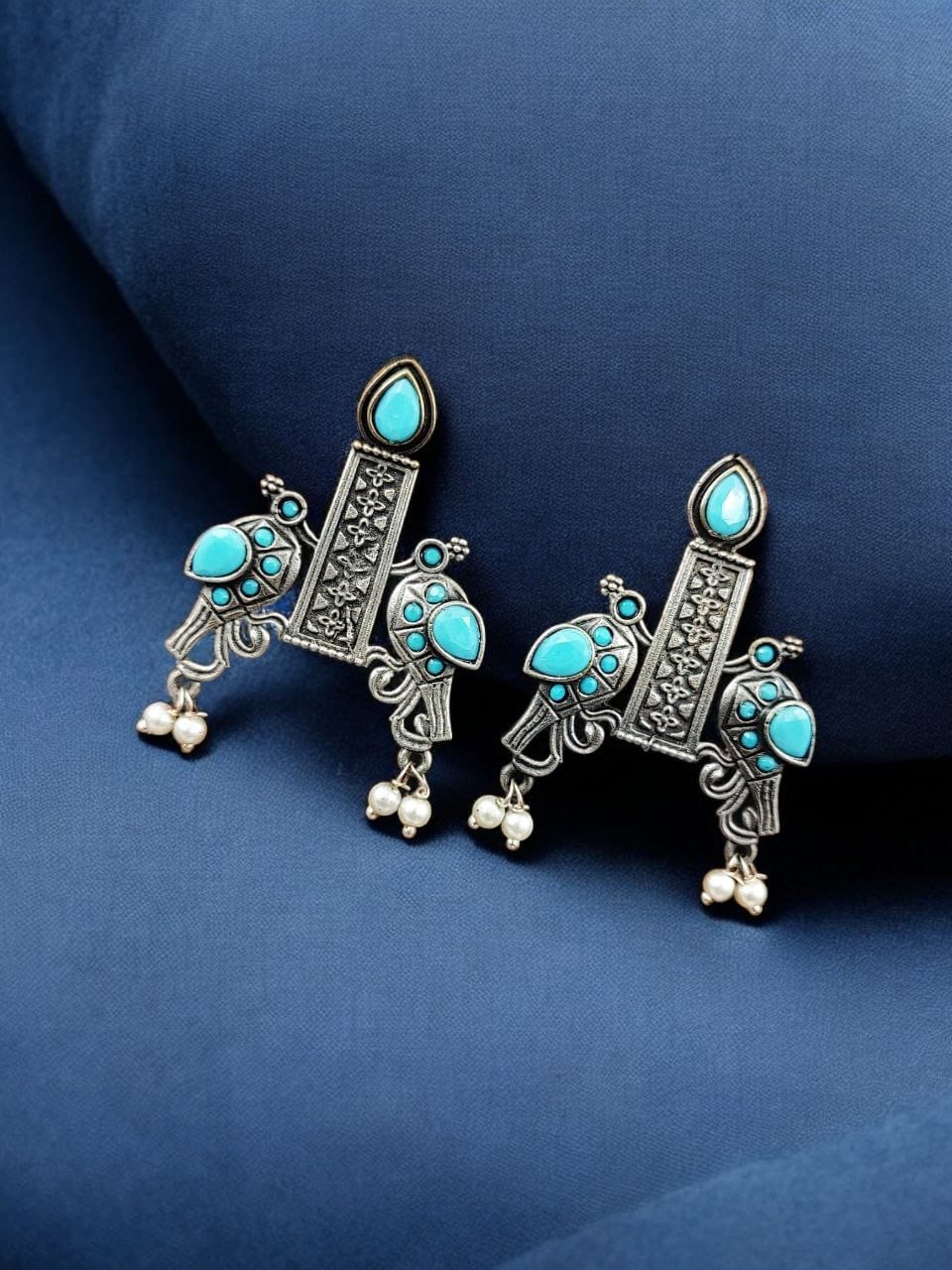 SILVER LOOK ALIKE EARRINGS WITH COLOURED STONES -MAYA