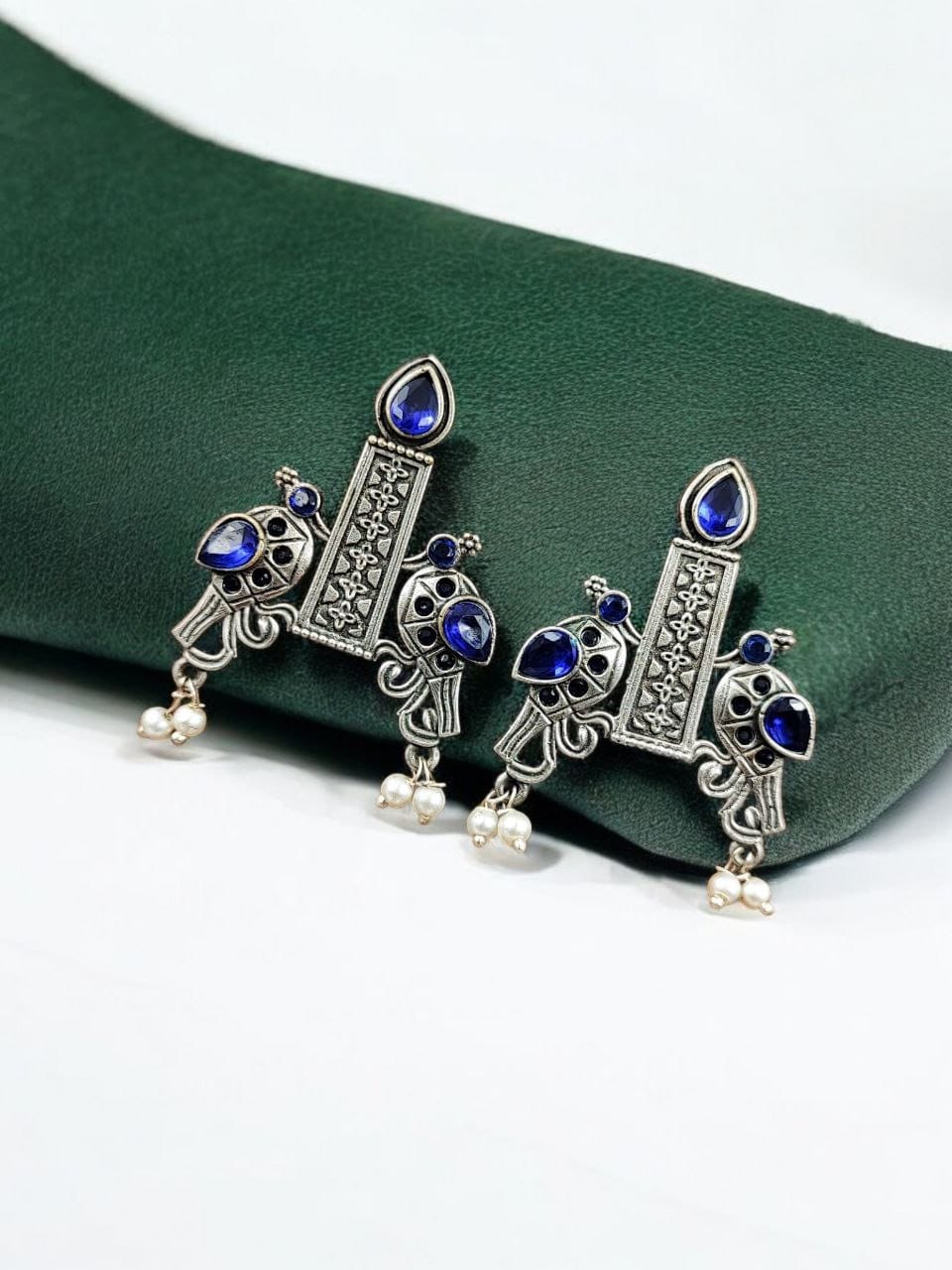 SILVER LOOK ALIKE EARRINGS WITH COLOURED STONES -MAYA