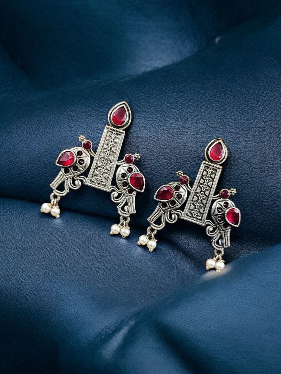 SILVER LOOK ALIKE EARRINGS WITH COLOURED STONES -MAYA