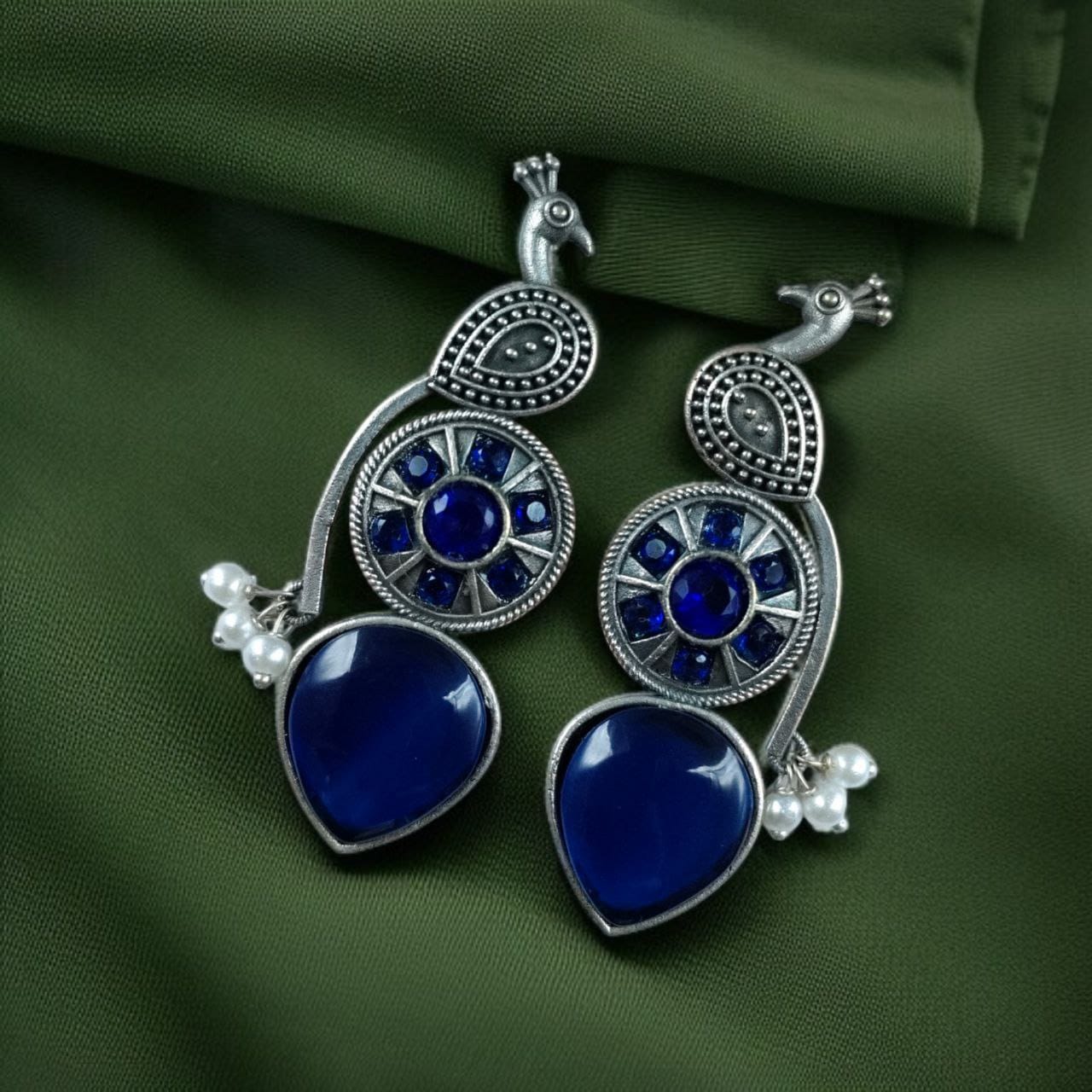 SILVER LOOK ALIKE EARRINGS WITH COLOURED STONES -MORNI