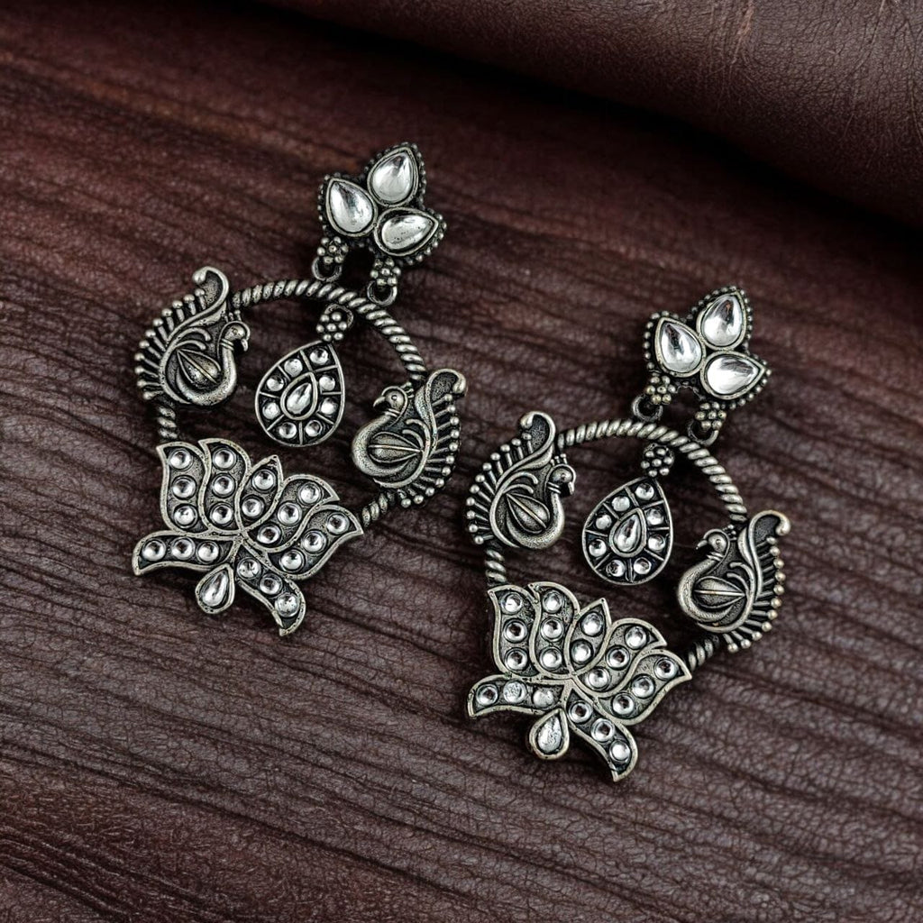 SILVER LOOK ALIKE EARRINGS WITH COLOURED STONES -MYRA