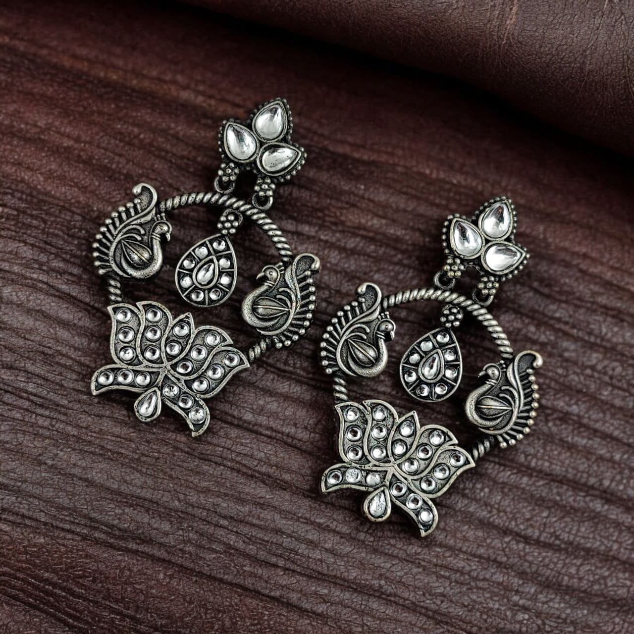 SILVER LOOK ALIKE EARRINGS WITH COLOURED STONES -MYRA