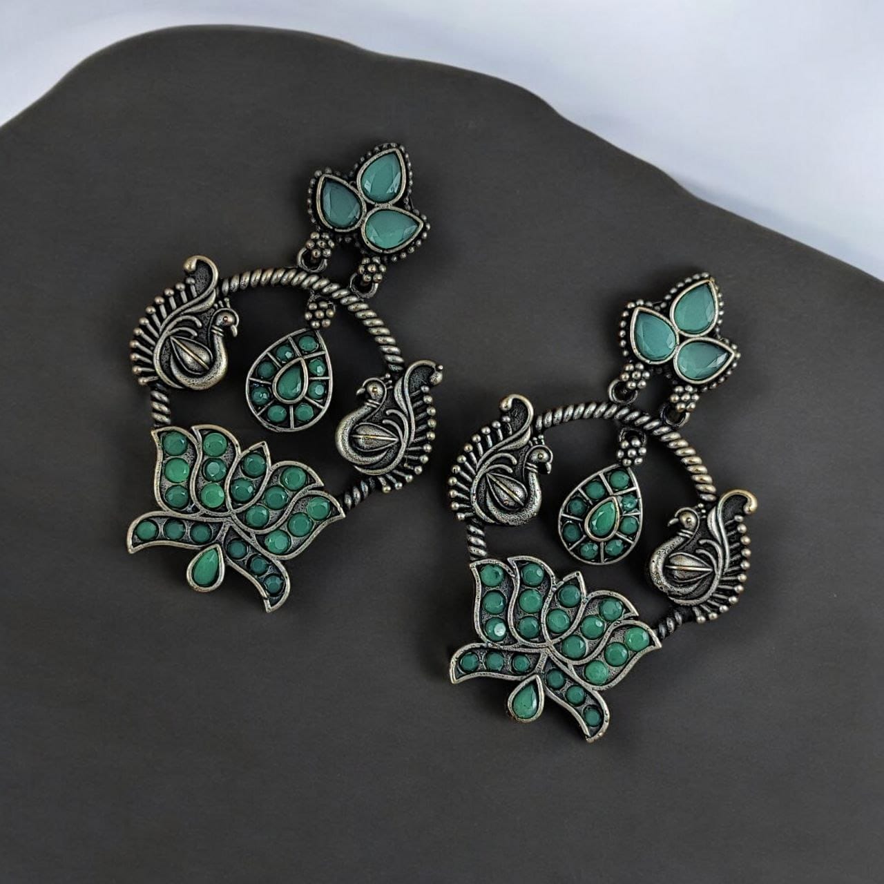 SILVER LOOK ALIKE EARRINGS WITH COLOURED STONES -MYRA
