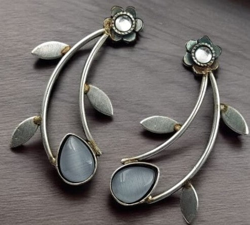 SILVER LOOK ALIKE EARRINGS WITH COLOURED STONES -NETRA