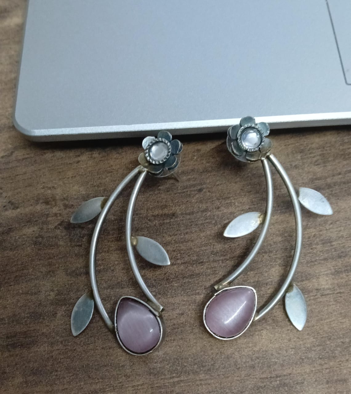 SILVER LOOK ALIKE EARRINGS WITH COLOURED STONES -NETRA