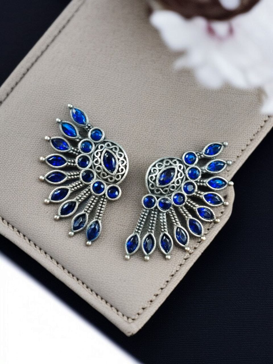 SILVER LOOK ALIKE EARRINGS WITH COLOURED STONES -NILAYA
