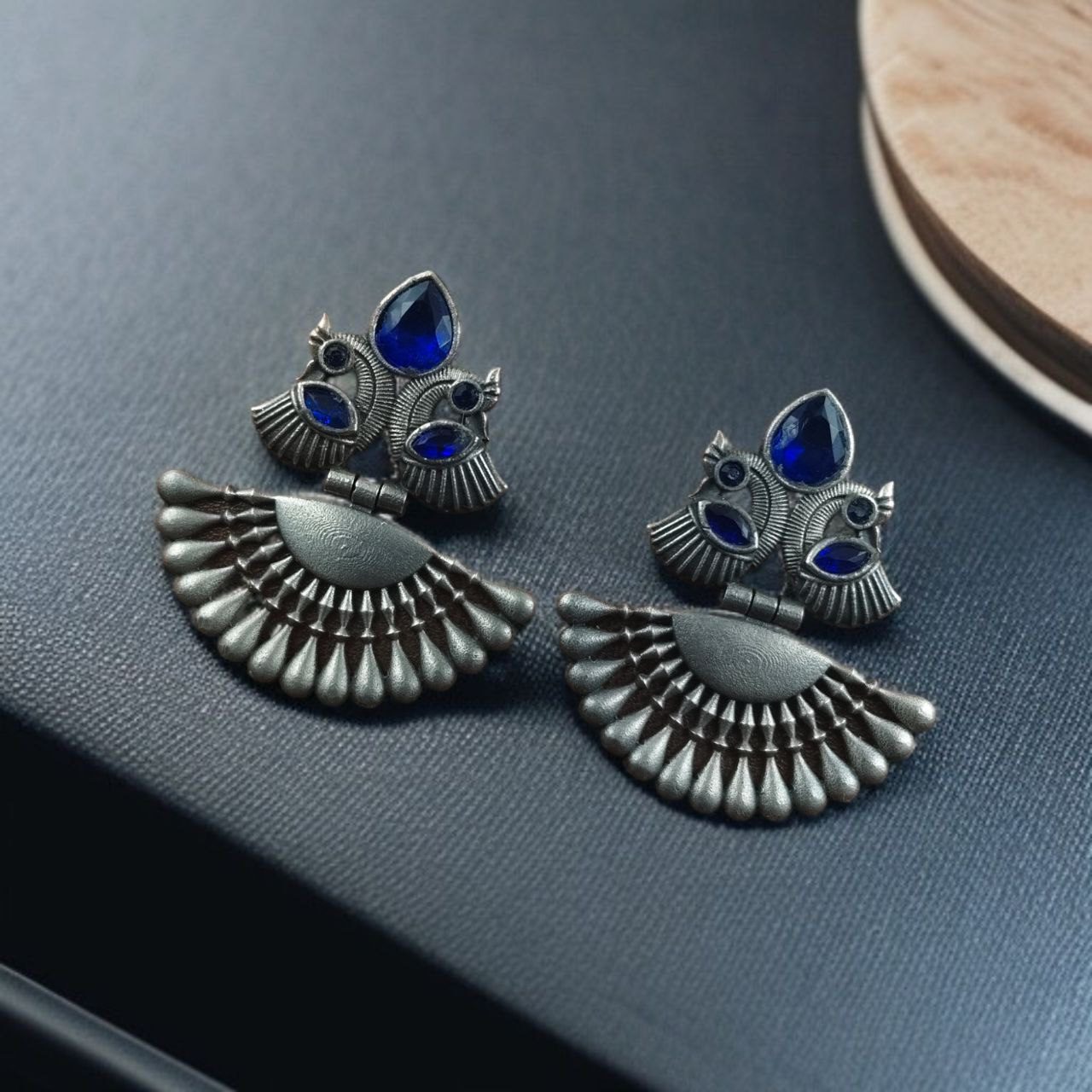 SILVER LOOK ALIKE EARRINGS WITH COLOURED STONES -NISHIKA