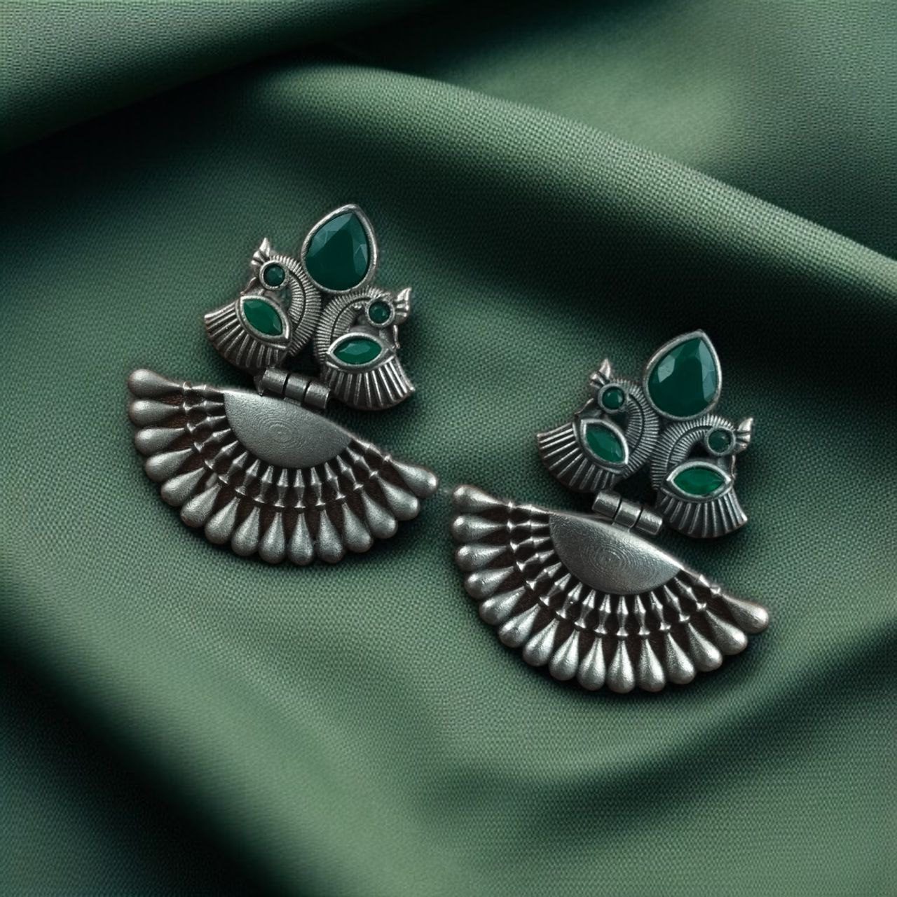 SILVER LOOK ALIKE EARRINGS WITH COLOURED STONES -NISHIKA