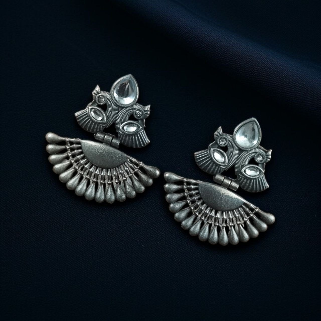 SILVER LOOK ALIKE EARRINGS WITH COLOURED STONES -NISHIKA