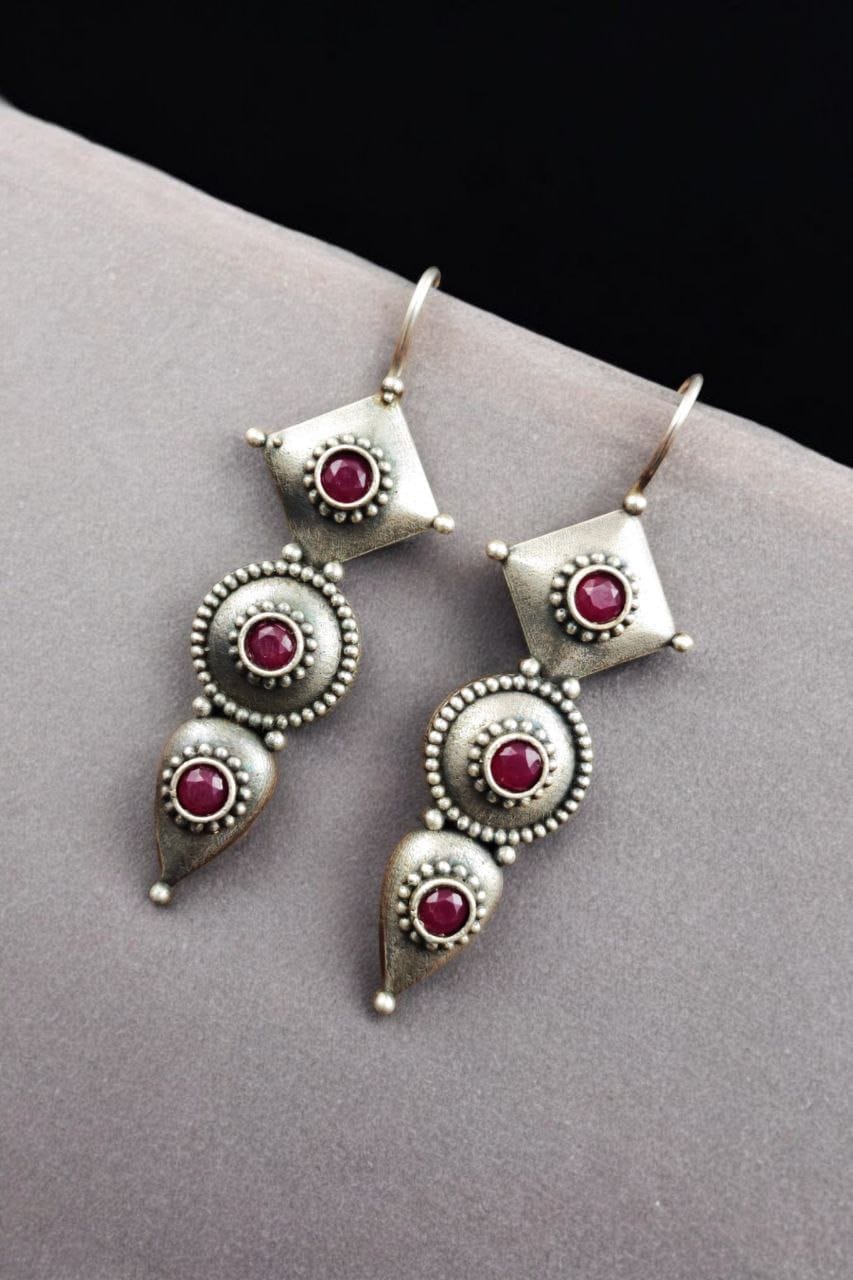SILVER LOOK ALIKE EARRINGS WITH COLOURED STONES -NITIKA