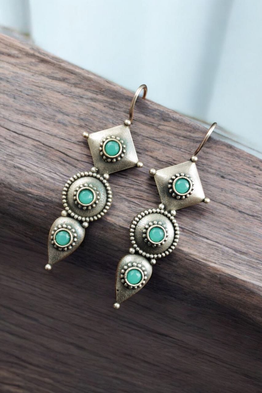 SILVER LOOK ALIKE EARRINGS WITH COLOURED STONES -NITIKA