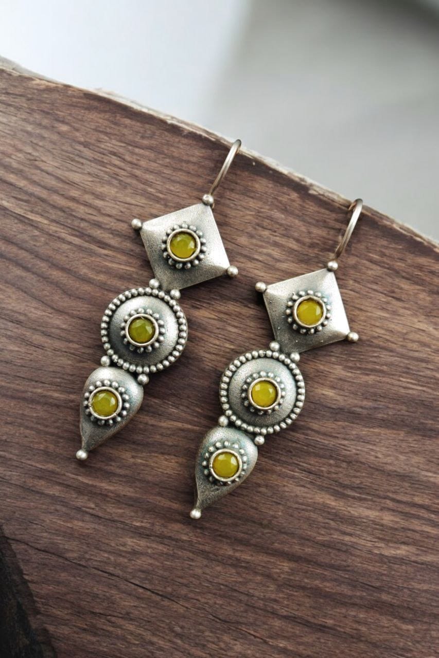 SILVER LOOK ALIKE EARRINGS WITH COLOURED STONES -NITIKA