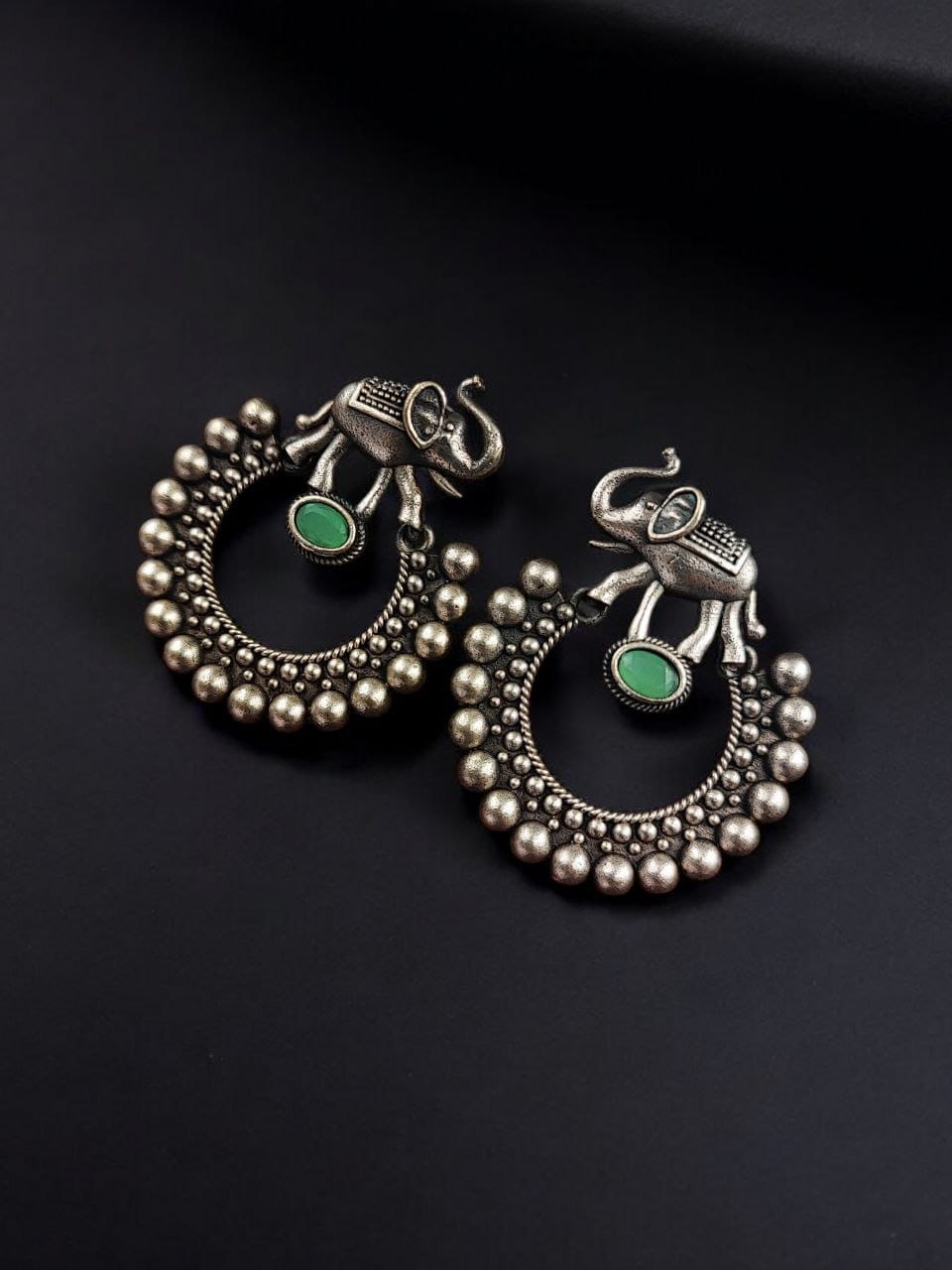 SILVER LOOK ALIKE EARRINGS WITH COLOURED STONES -OJASVI