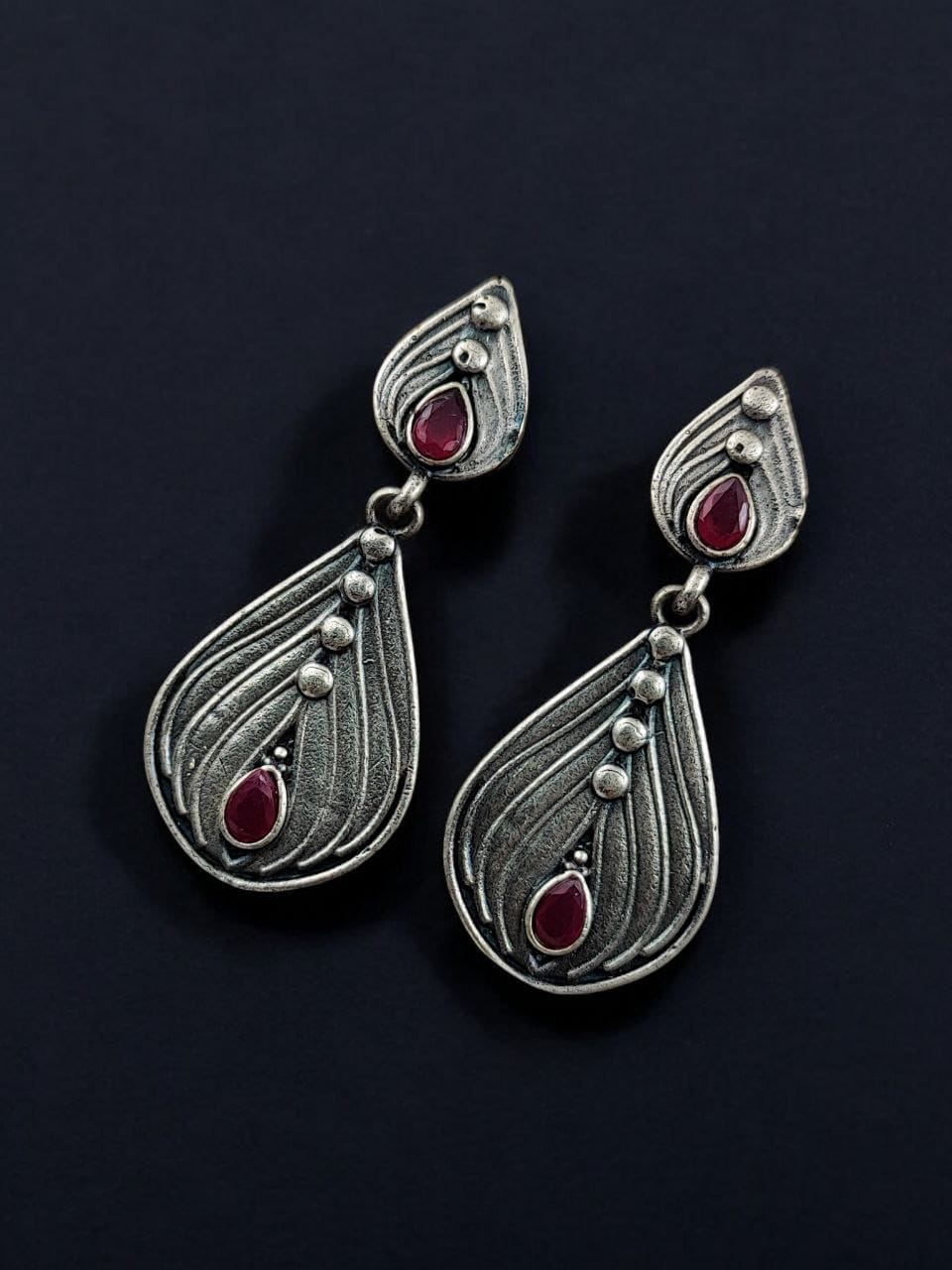 SILVER LOOK ALIKE EARRINGS WITH COLOURED STONES -PANKHI