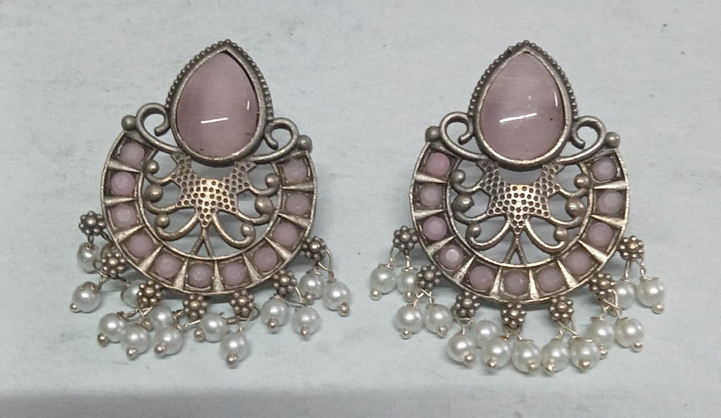 SILVER LOOK ALIKE EARRINGS WITH COLOURED STONES -PARI