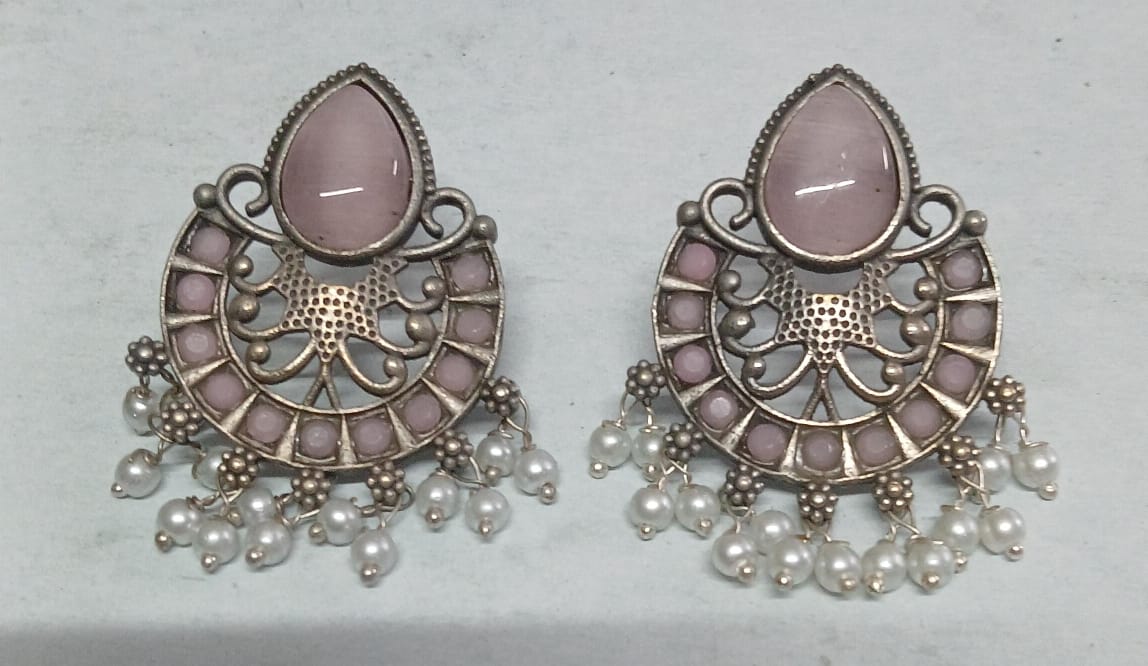 SILVER LOOK ALIKE EARRINGS WITH COLOURED STONES -PARI
